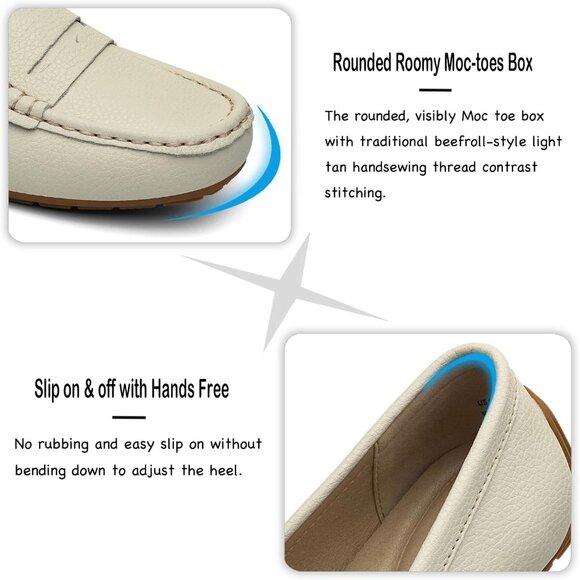 Kordal Women's Beige Leather Comfortable & Lightweight Penny Loafers Flats - Picture 5 of 9